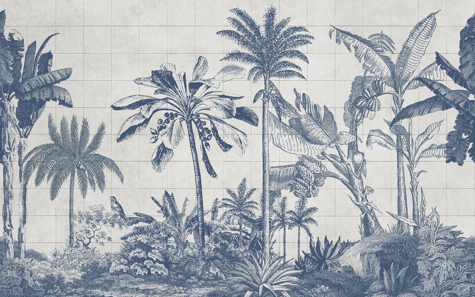 Tiled Jungle Blue Bespoke Mural
