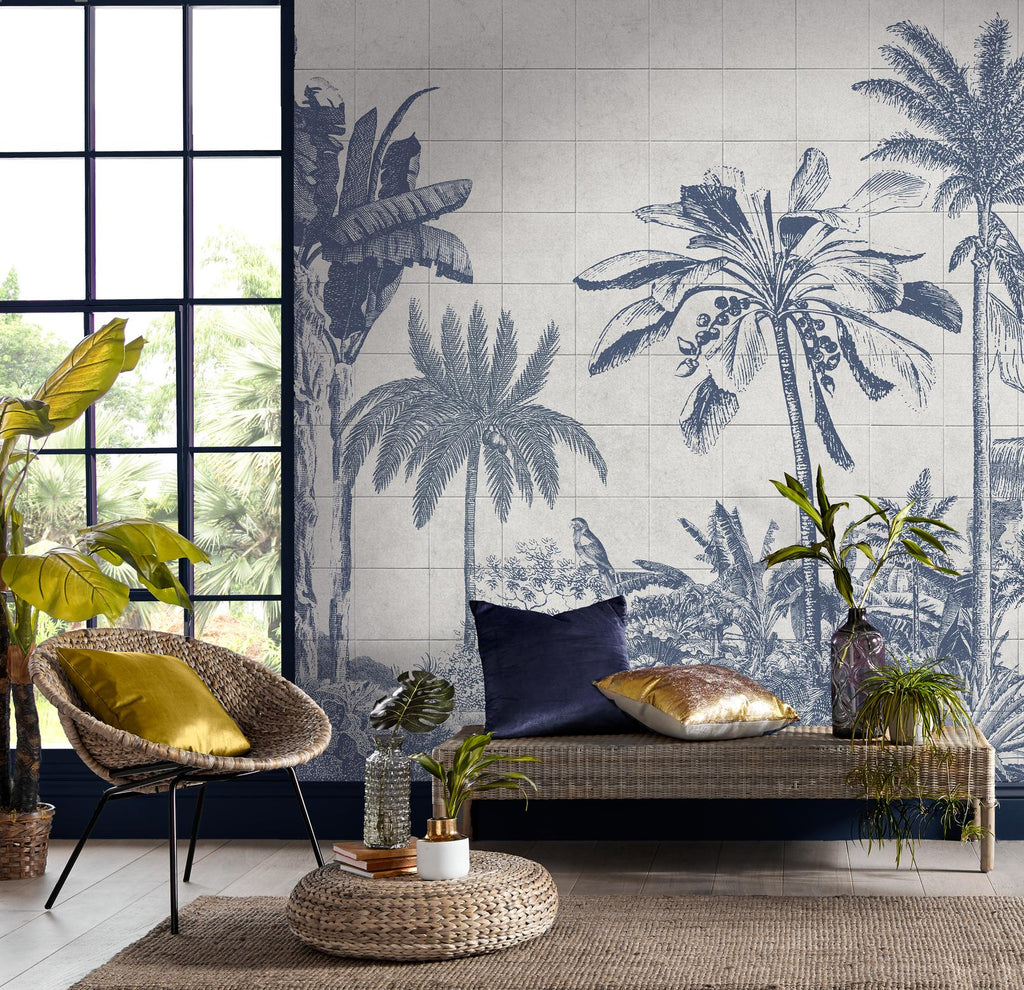 Tiled Jungle Blue Bespoke Mural