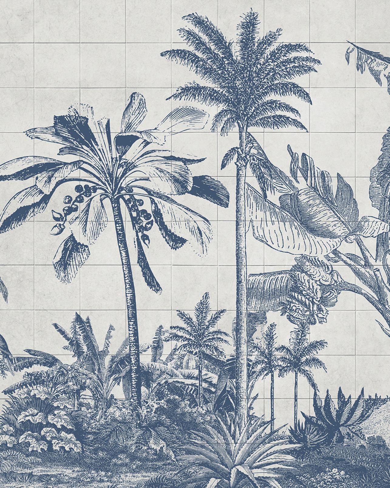 Tiled Jungle Blue Bespoke Mural
