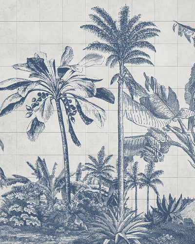 Tiled Jungle Blue Bespoke Mural