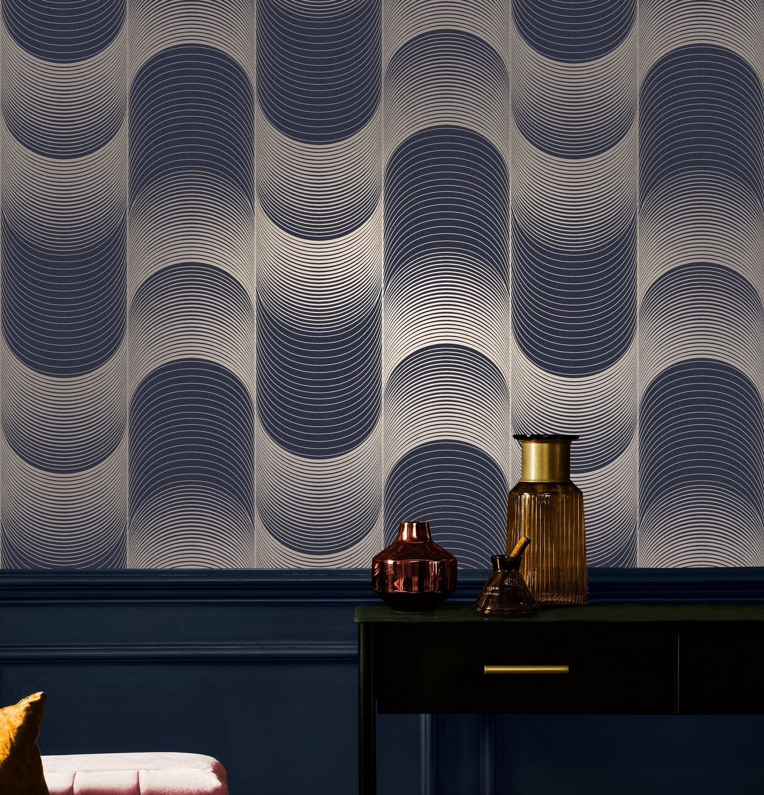 Eclipse Navy & Pale Gold Wallpaper