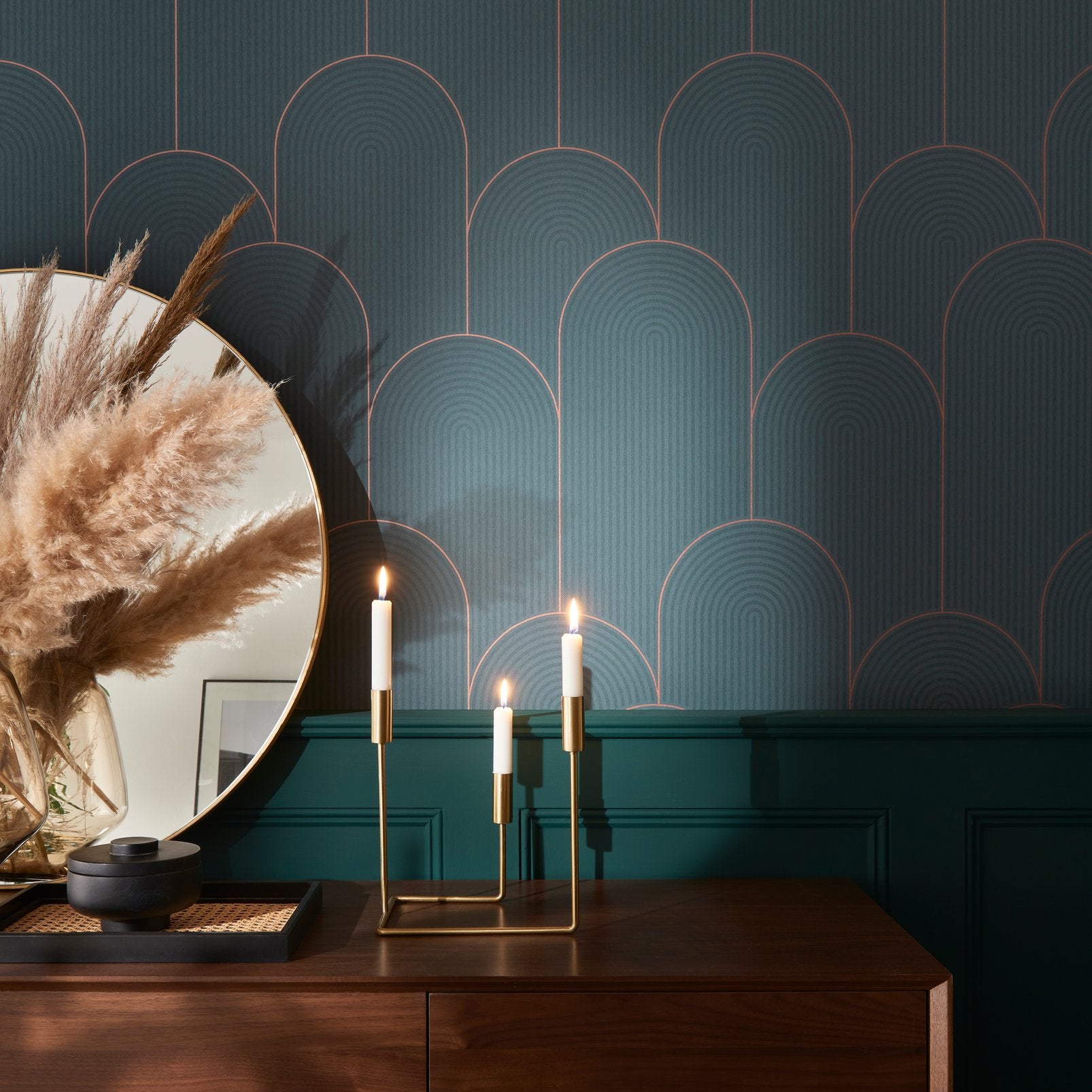 Lancet Green & Gold Wallpaper
