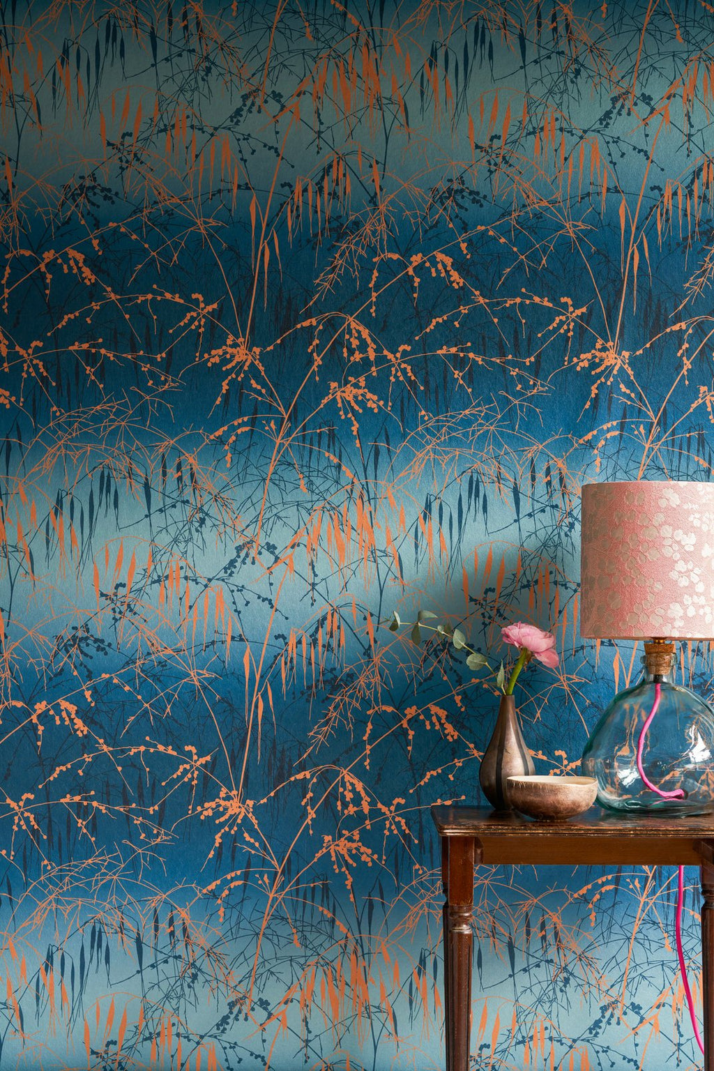 Meadow Grass French Navy & Copper Wallpaper by Clarissa Hulse