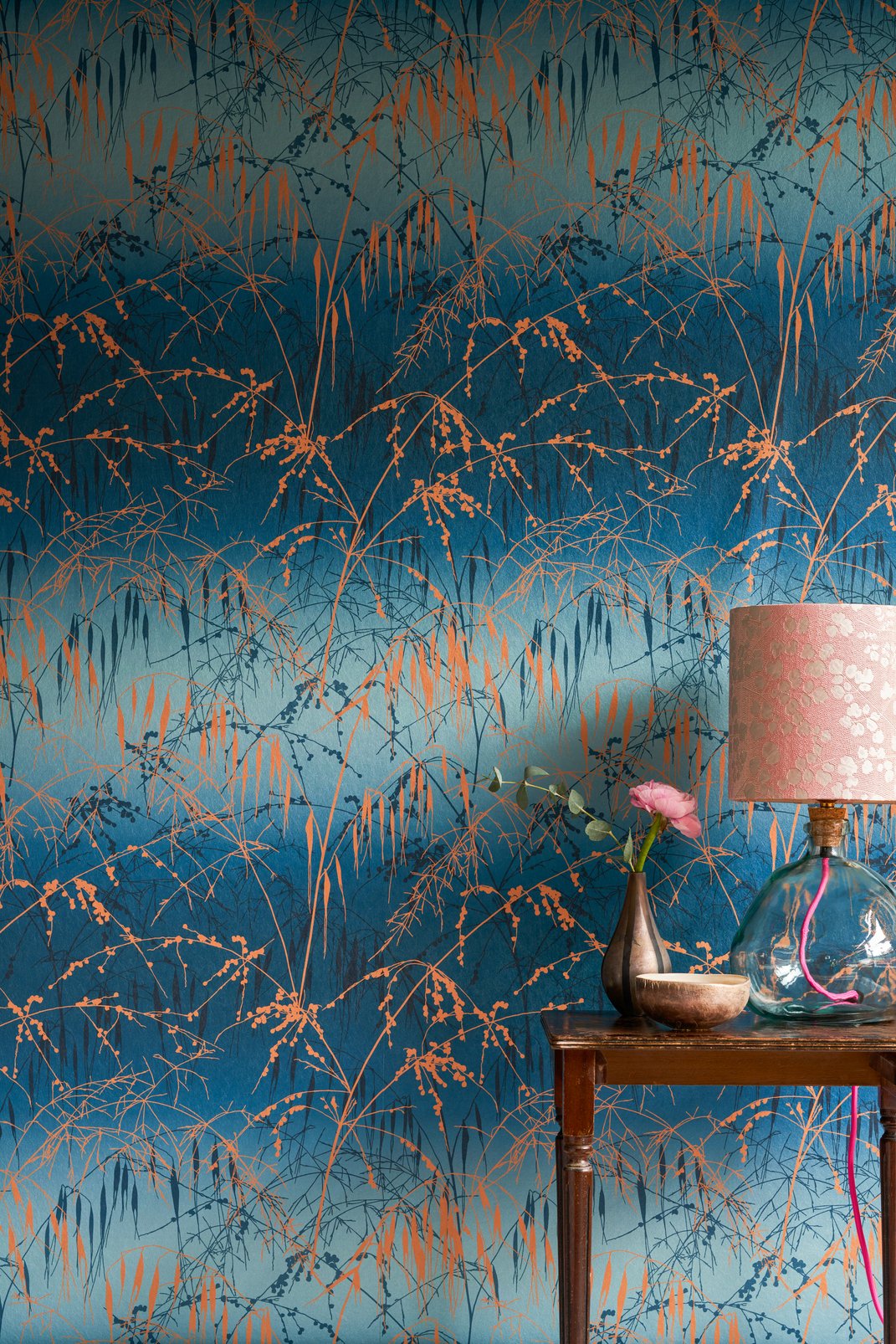 Meadow Grass French Navy & Copper Wallpaper by Clarissa Hulse