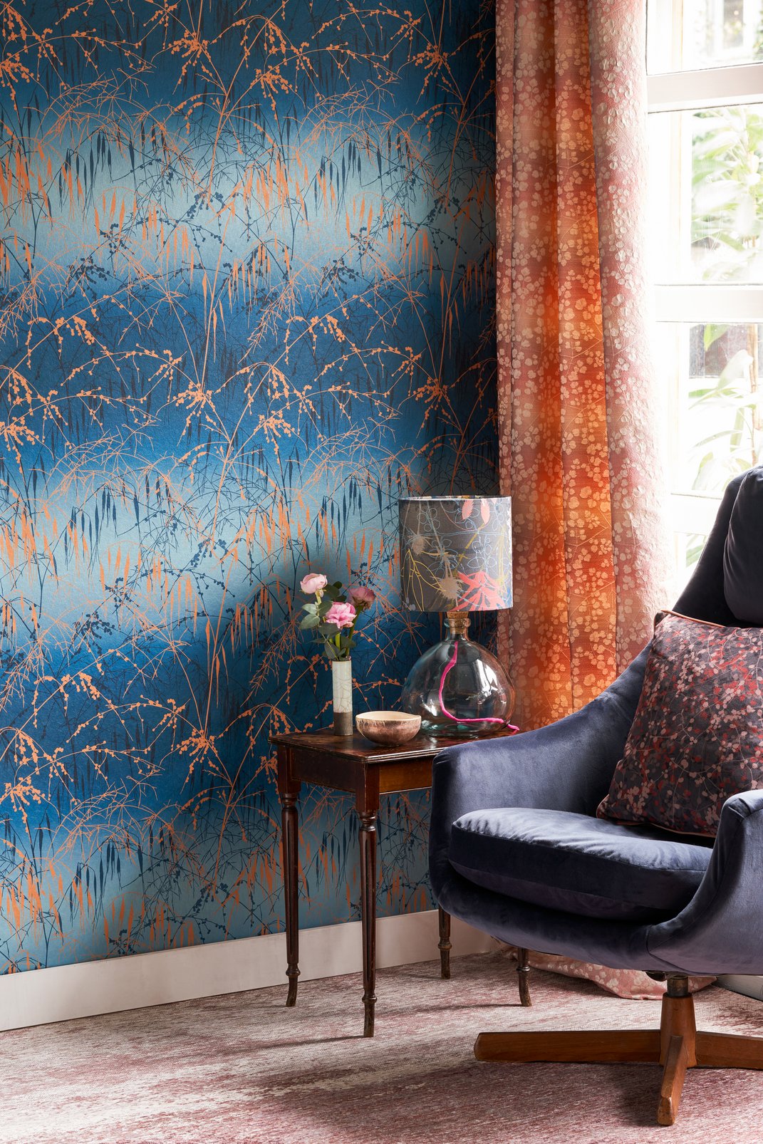 Meadow Grass French Navy & Copper Wallpaper by Clarissa Hulse