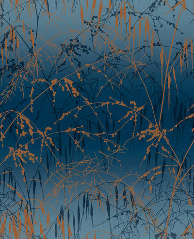 Meadow Grass French Navy & Copper Wallpaper by Clarissa Hulse