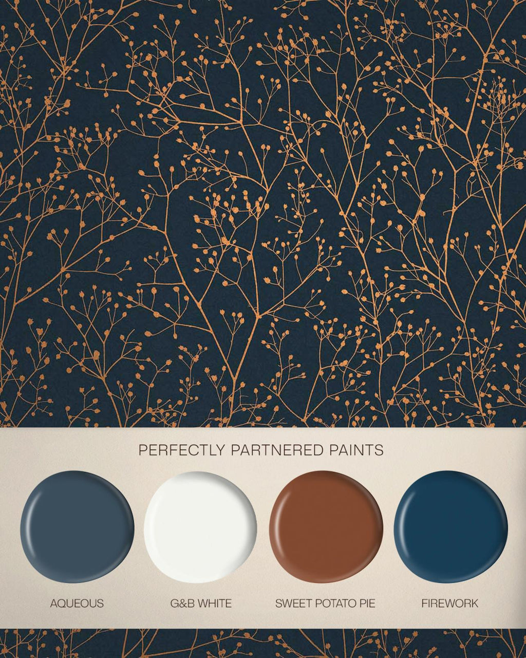 Gypsophila Midnight & Copper Wallpaper by Clarissa Hulse