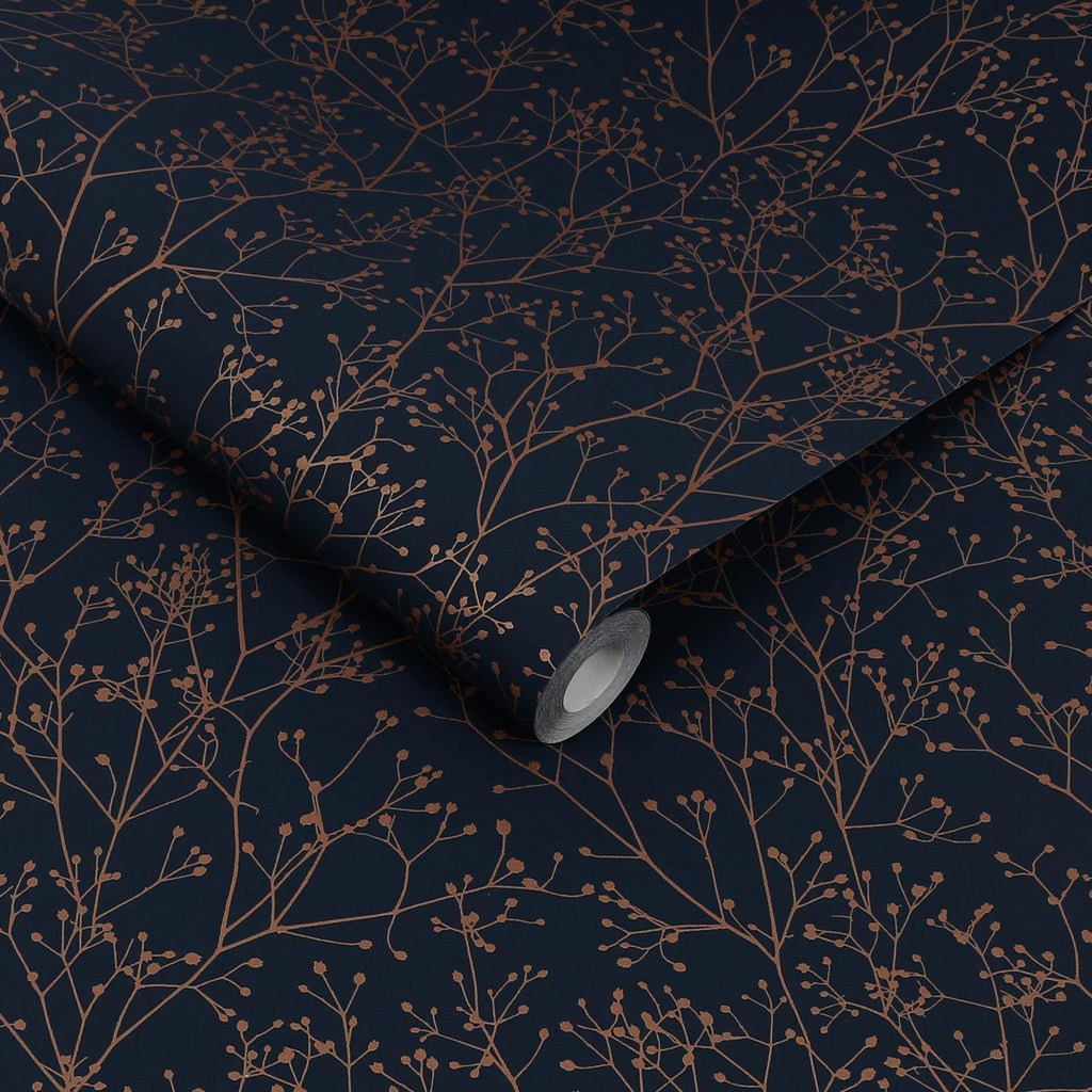 Gypsophila Midnight & Copper Wallpaper by Clarissa Hulse