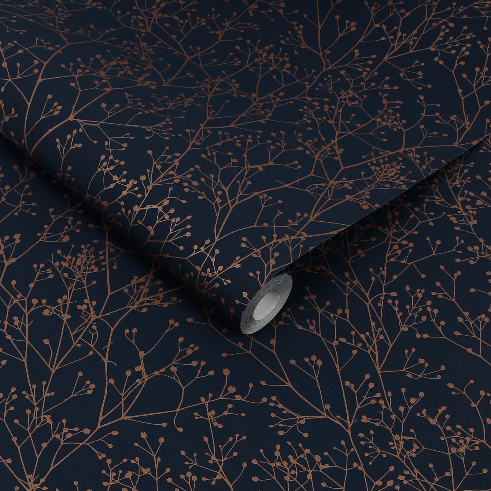 Gypsophila Midnight & Copper Wallpaper by Clarissa Hulse