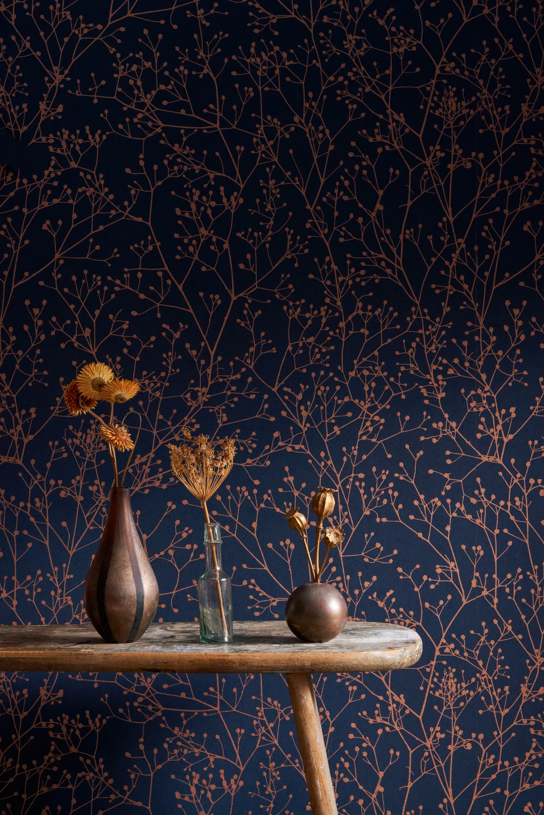 Gypsophila Midnight & Copper Wallpaper by Clarissa Hulse