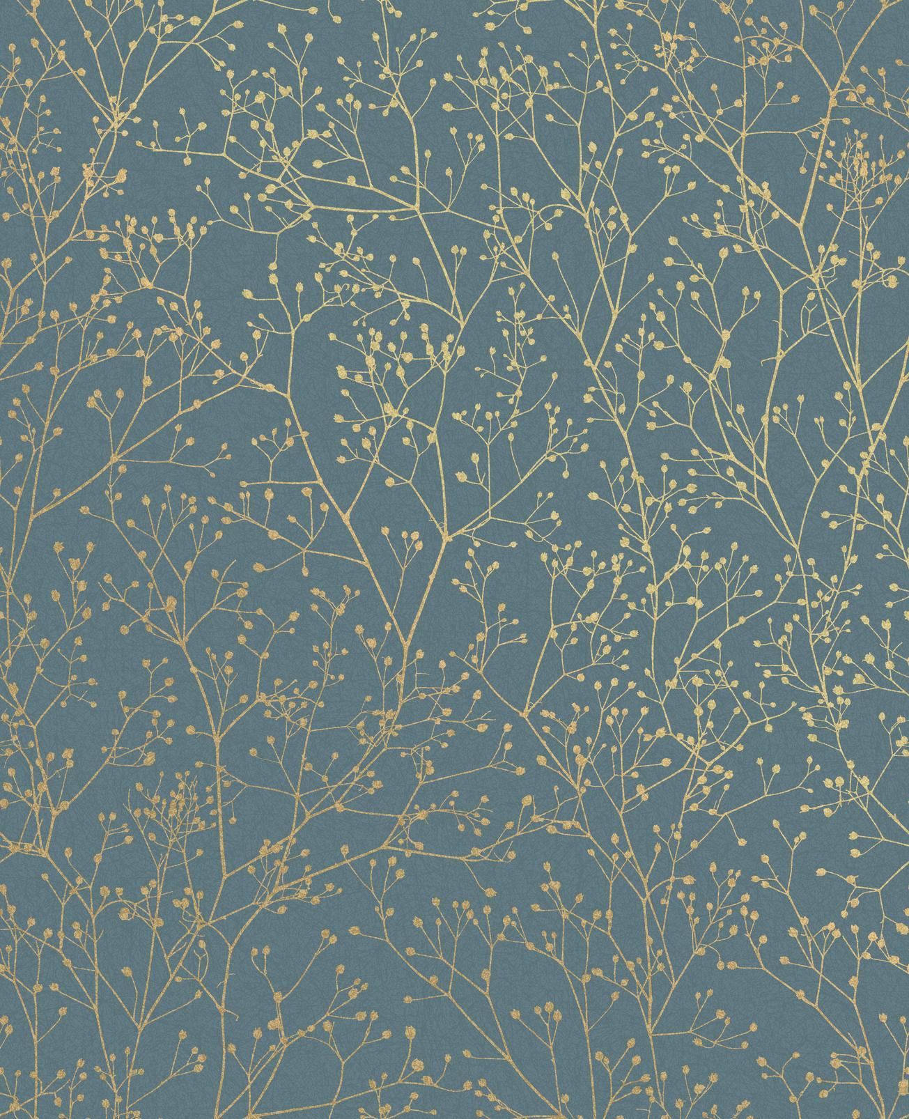 Gypsophila Airforce Blue & Soft Gold Wallpaper by Clarissa Hulse