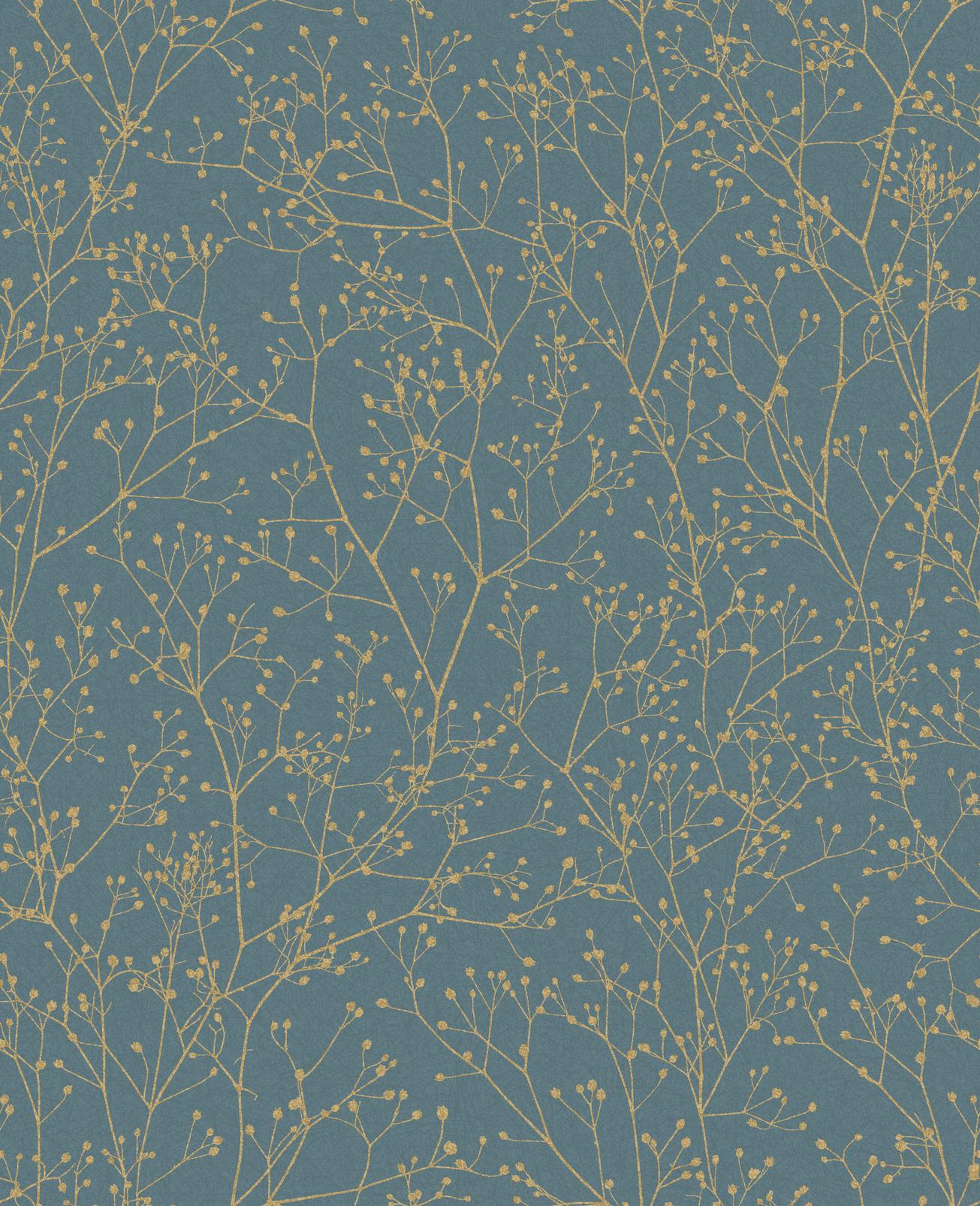 Gypsophila Airforce Blue & Soft Gold Wallpaper by Clarissa Hulse