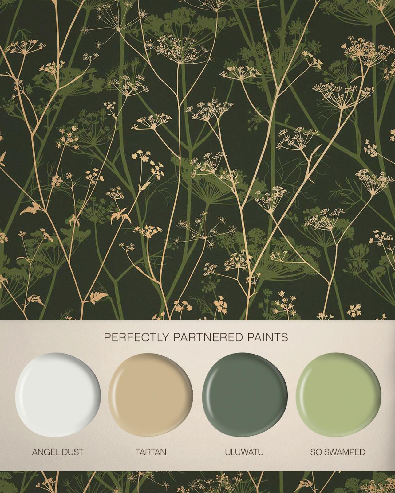 Wild Chervil Sage & Gold Wallpaper by Clarissa Hulse