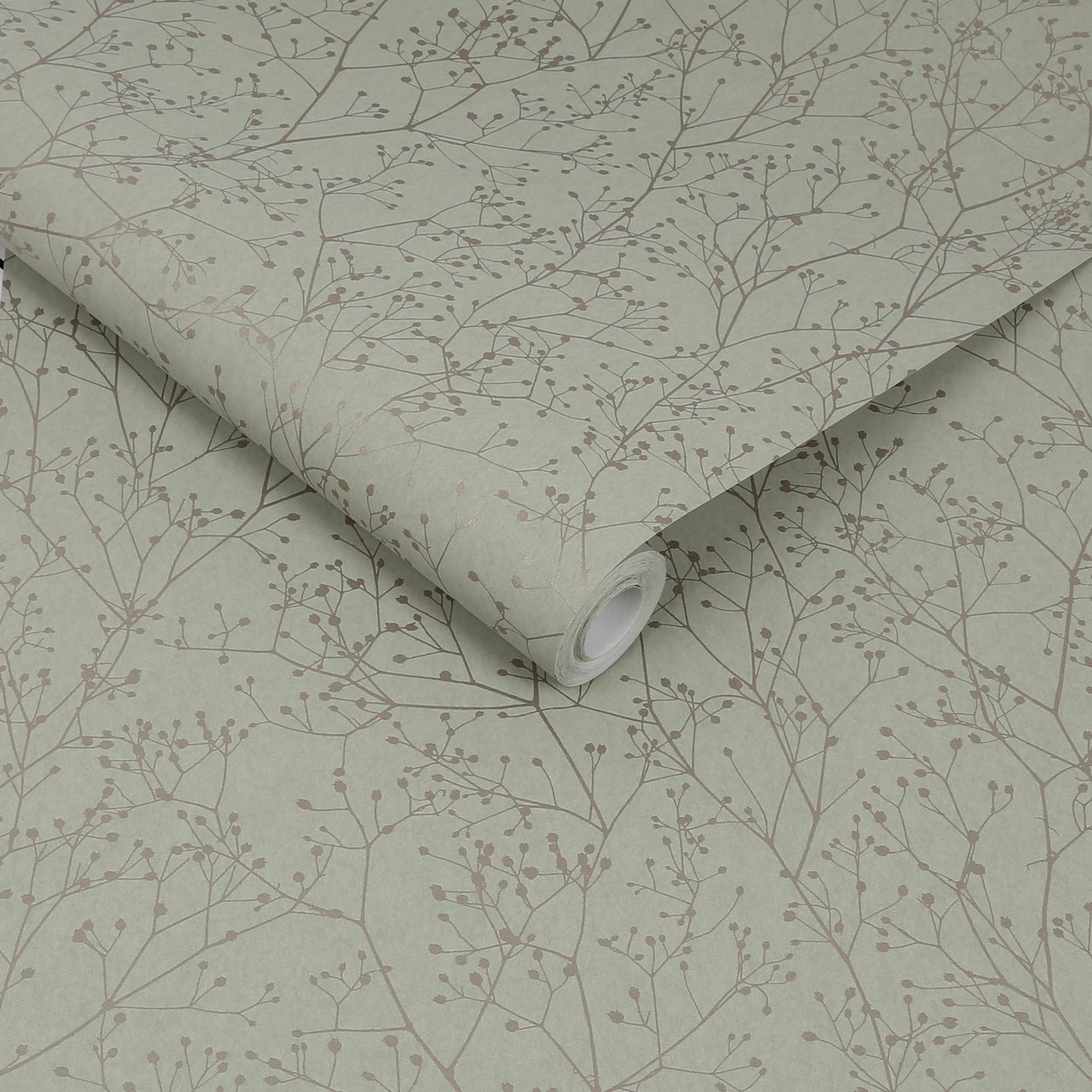 Gypsophila Spring Green & Silver Wallpaper by Clarissa Hulse