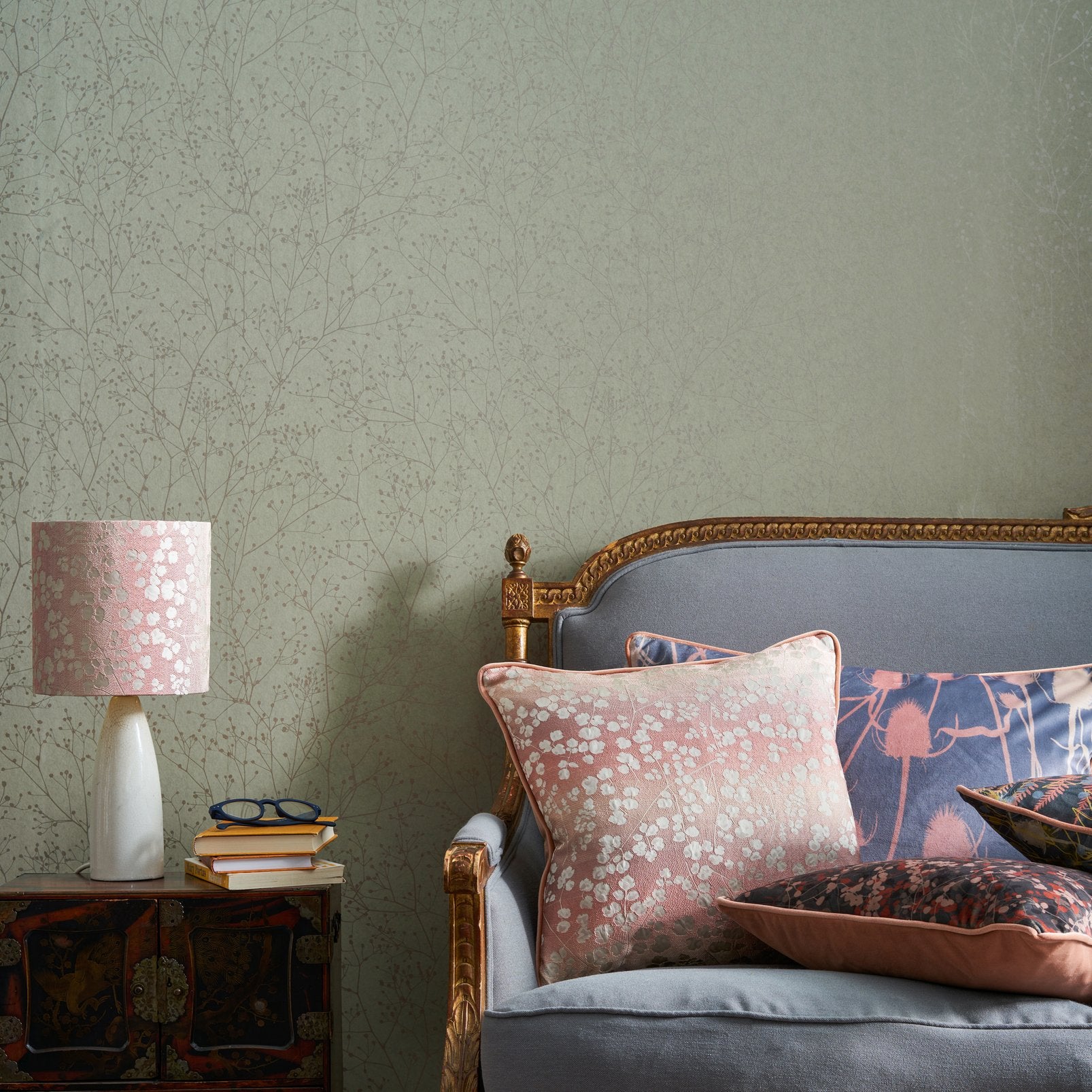 Gypsophila Spring Green & Silver Wallpaper by Clarissa Hulse