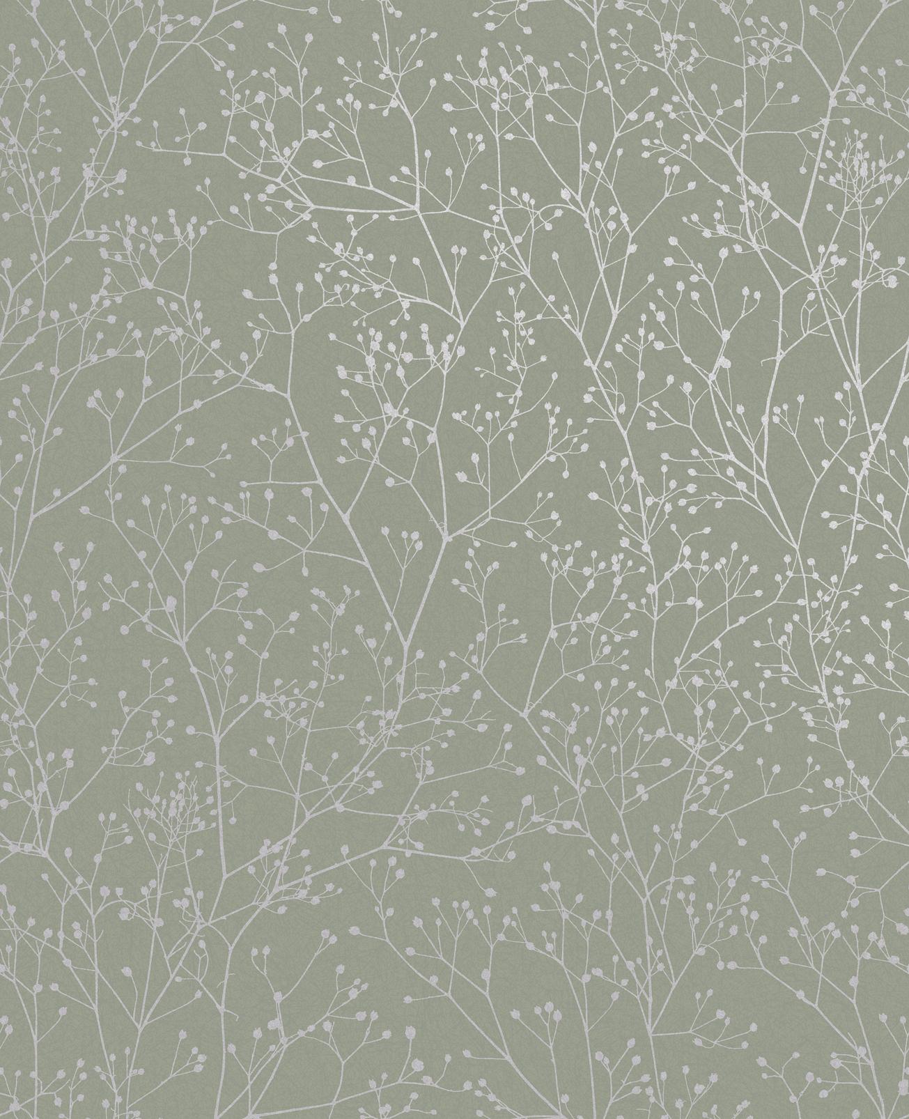 Gypsophila Spring Green & Silver Wallpaper by Clarissa Hulse