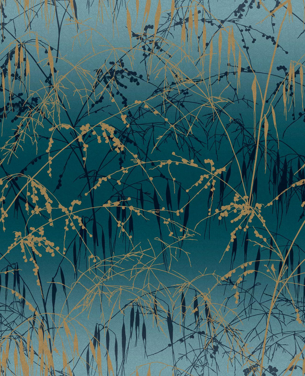 Meadow Grass Teal & Soft Gold Wallpaper by Clarissa Hulse