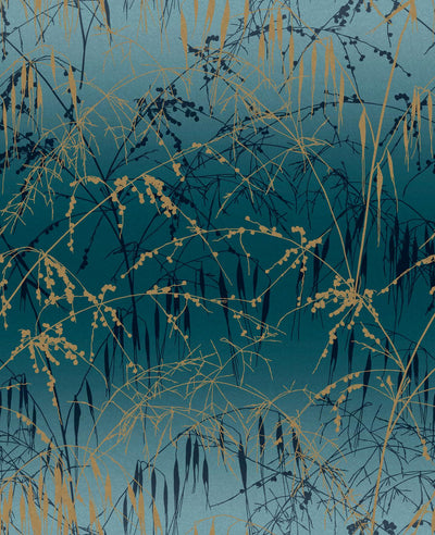 Meadow Grass Teal & Soft Gold Wallpaper by Clarissa Hulse