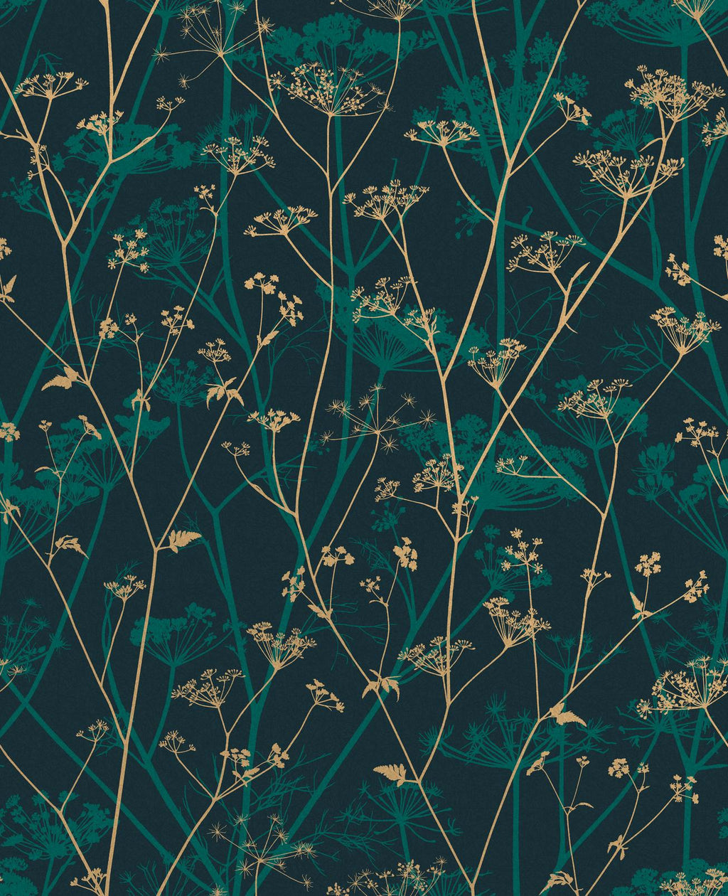 Wild Chervil Kingfisher & Gold Wallpaper by Clarissa Hulse