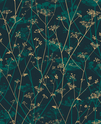 Wild Chervil Kingfisher & Gold Wallpaper by Clarissa Hulse
