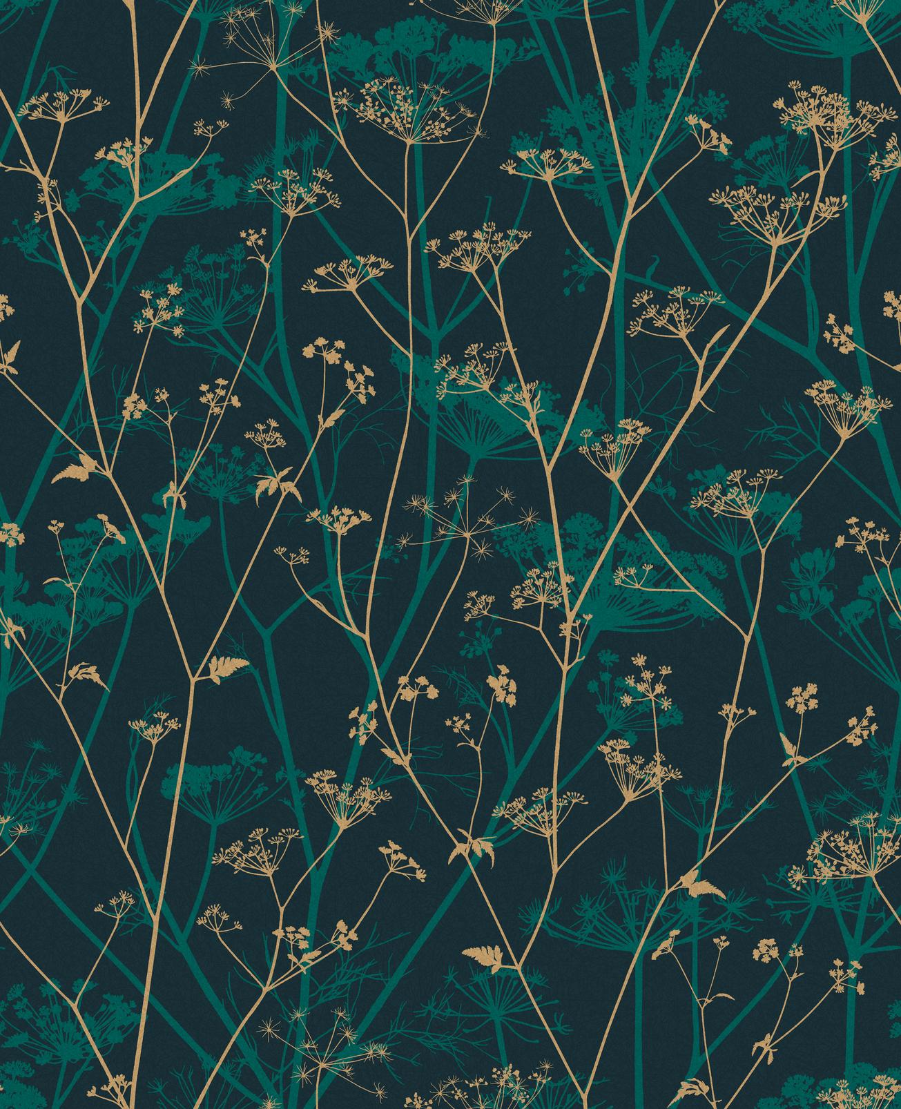 Wild Chervil Kingfisher & Gold Wallpaper by Clarissa Hulse