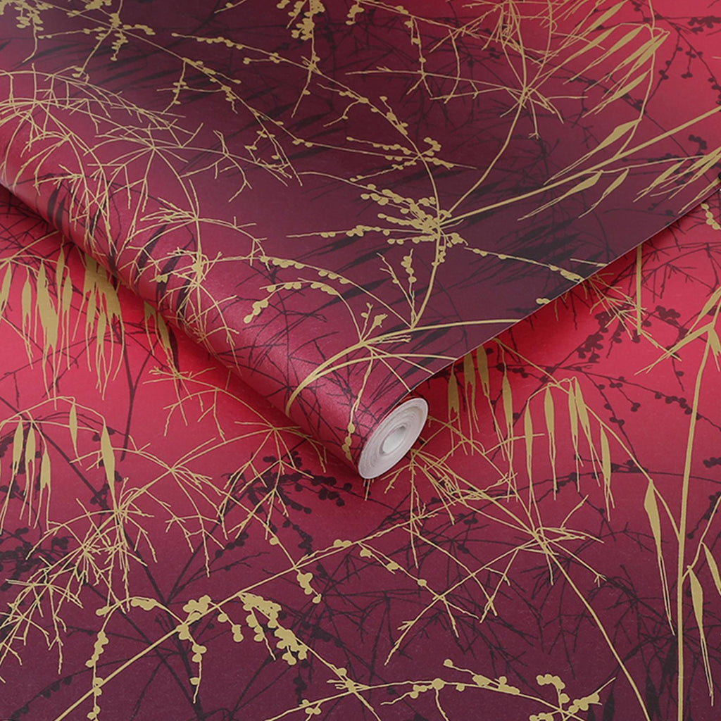 Meadow Grass Damson & Soft Gold Wallpaper by Clarissa Hulse
