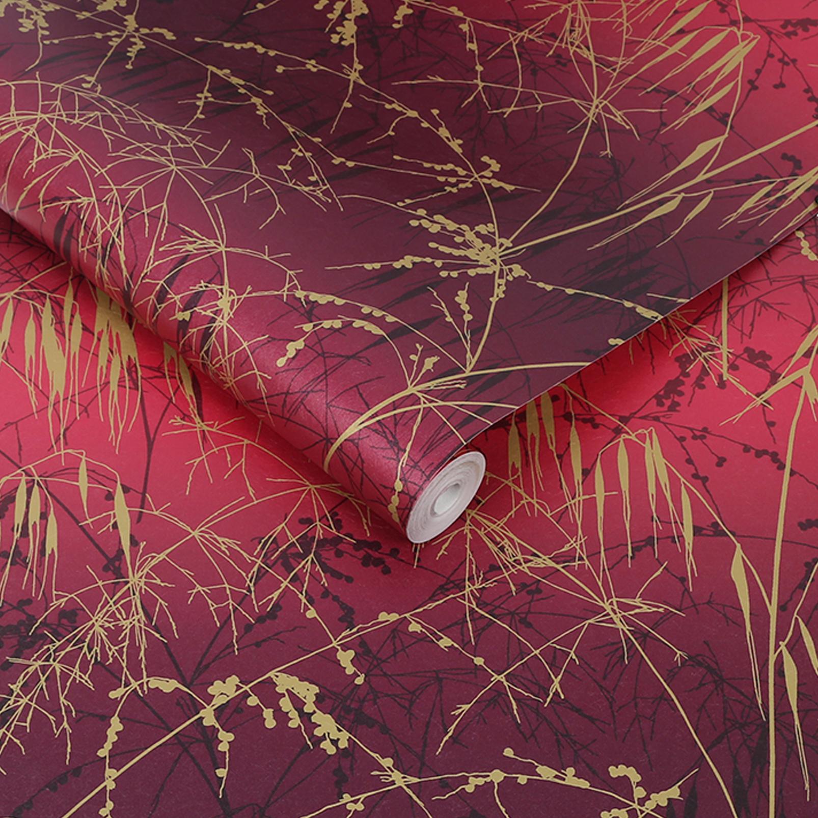 Meadow Grass Damson & Soft Gold Wallpaper by Clarissa Hulse
