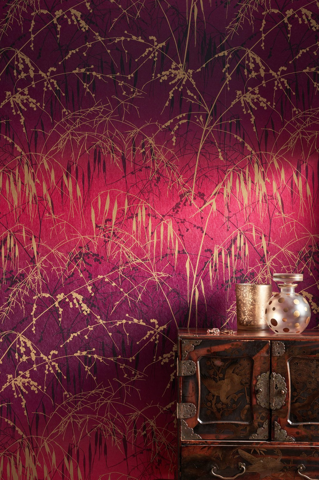 Meadow Grass Damson & Soft Gold Wallpaper by Clarissa Hulse