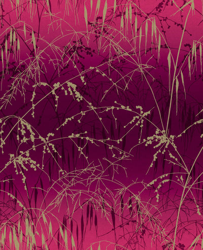 Meadow Grass Damson & Soft Gold Wallpaper by Clarissa Hulse