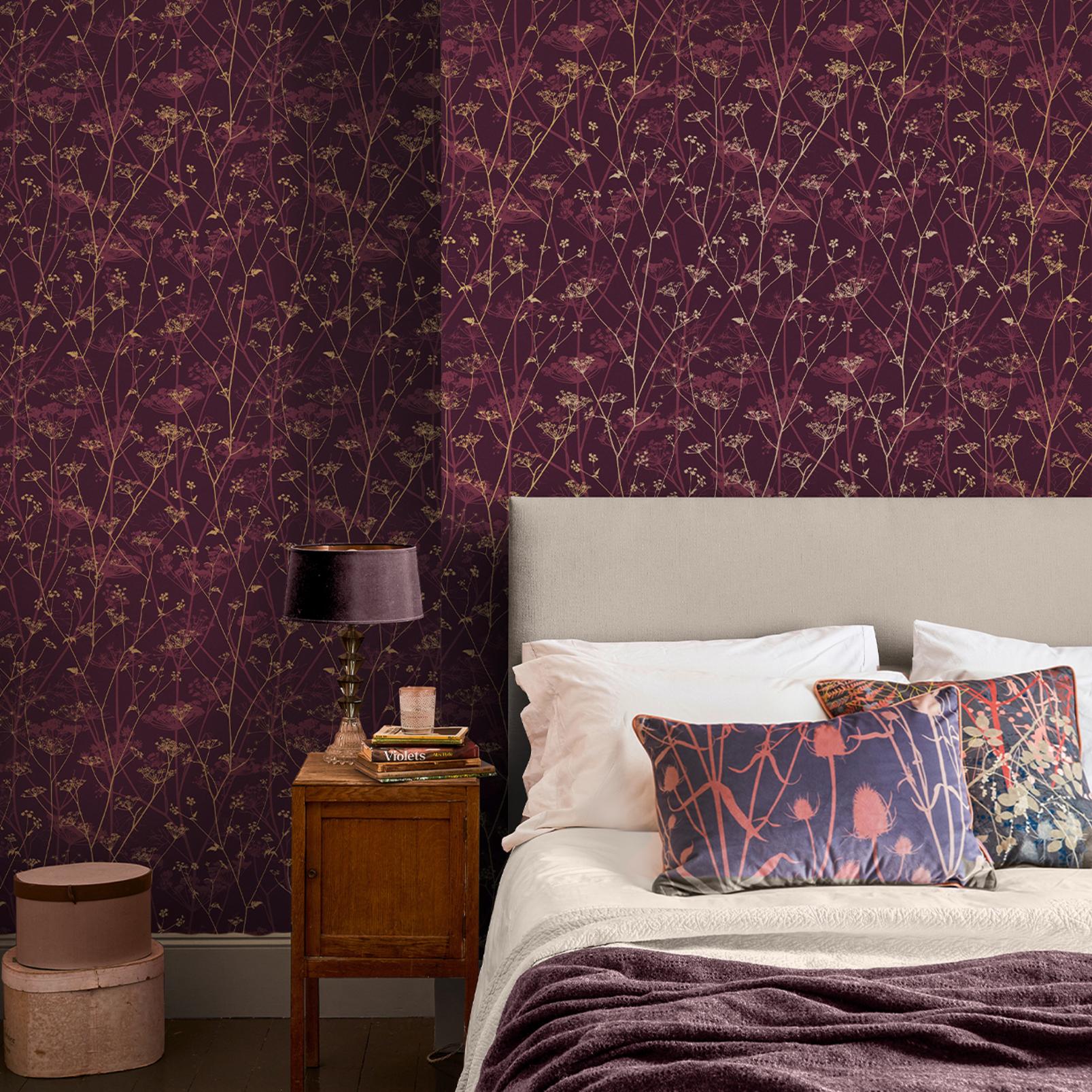 Wild Chervil Damson & Gold Wallpaper by Clarissa Hulse
