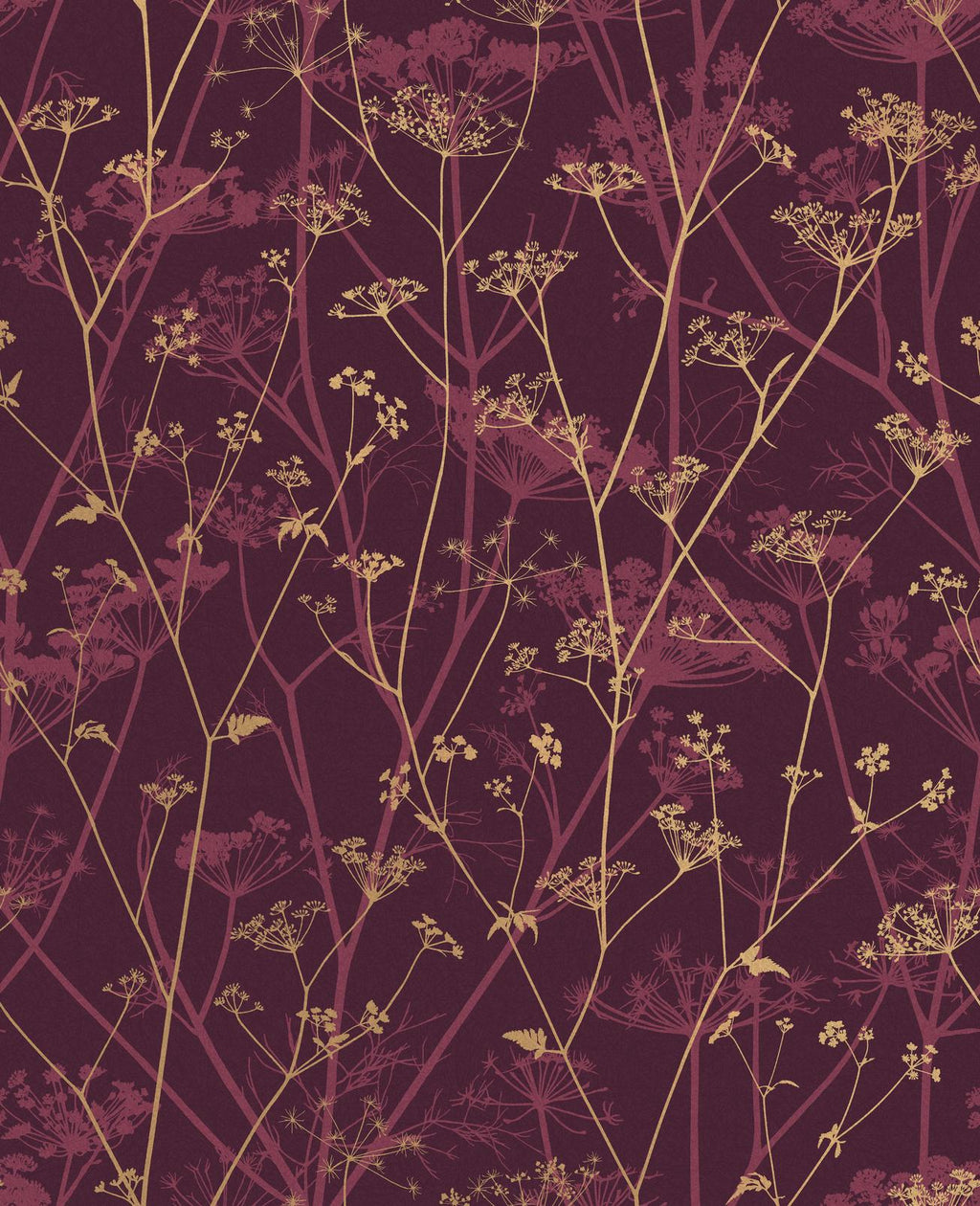 Wild Chervil Damson & Gold Wallpaper by Clarissa Hulse
