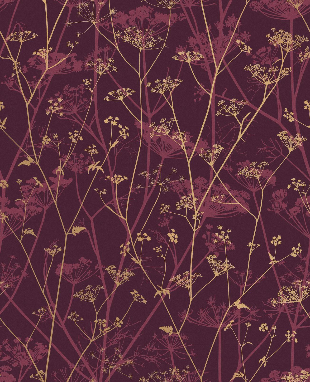 Wild Chervil Damson & Gold Wallpaper by Clarissa Hulse