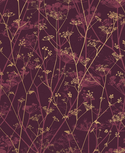 Wild Chervil Damson & Gold Wallpaper by Clarissa Hulse