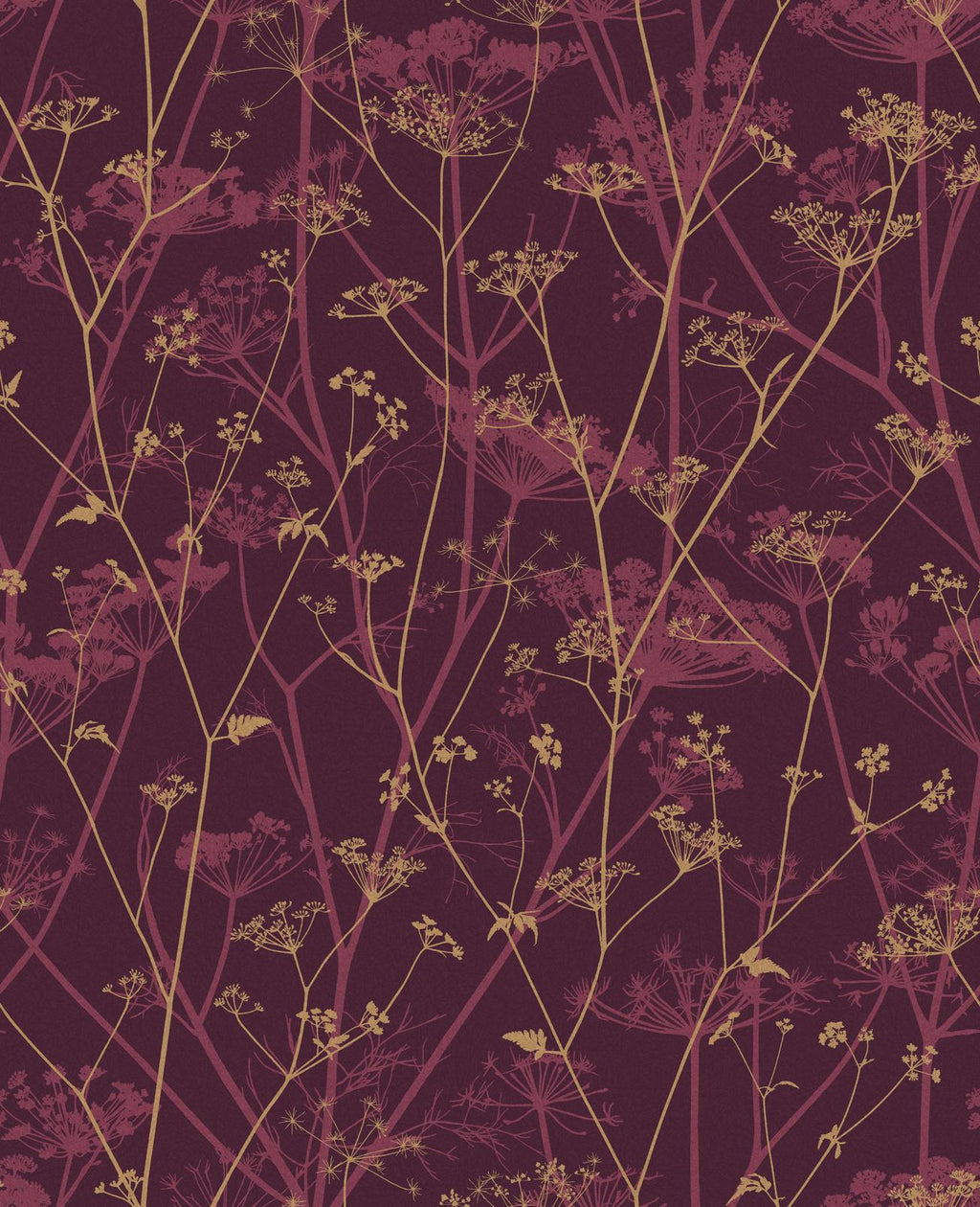 Wild Chervil Damson & Gold Wallpaper by Clarissa Hulse