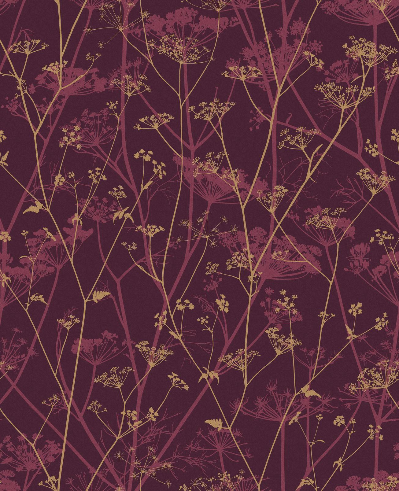 Wild Chervil Damson & Gold Wallpaper by Clarissa Hulse