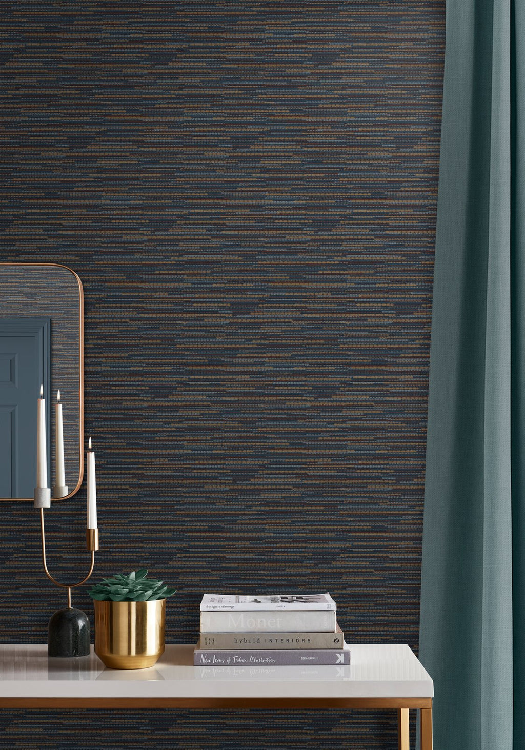 Empress Grasscloth Navy Wallpaper