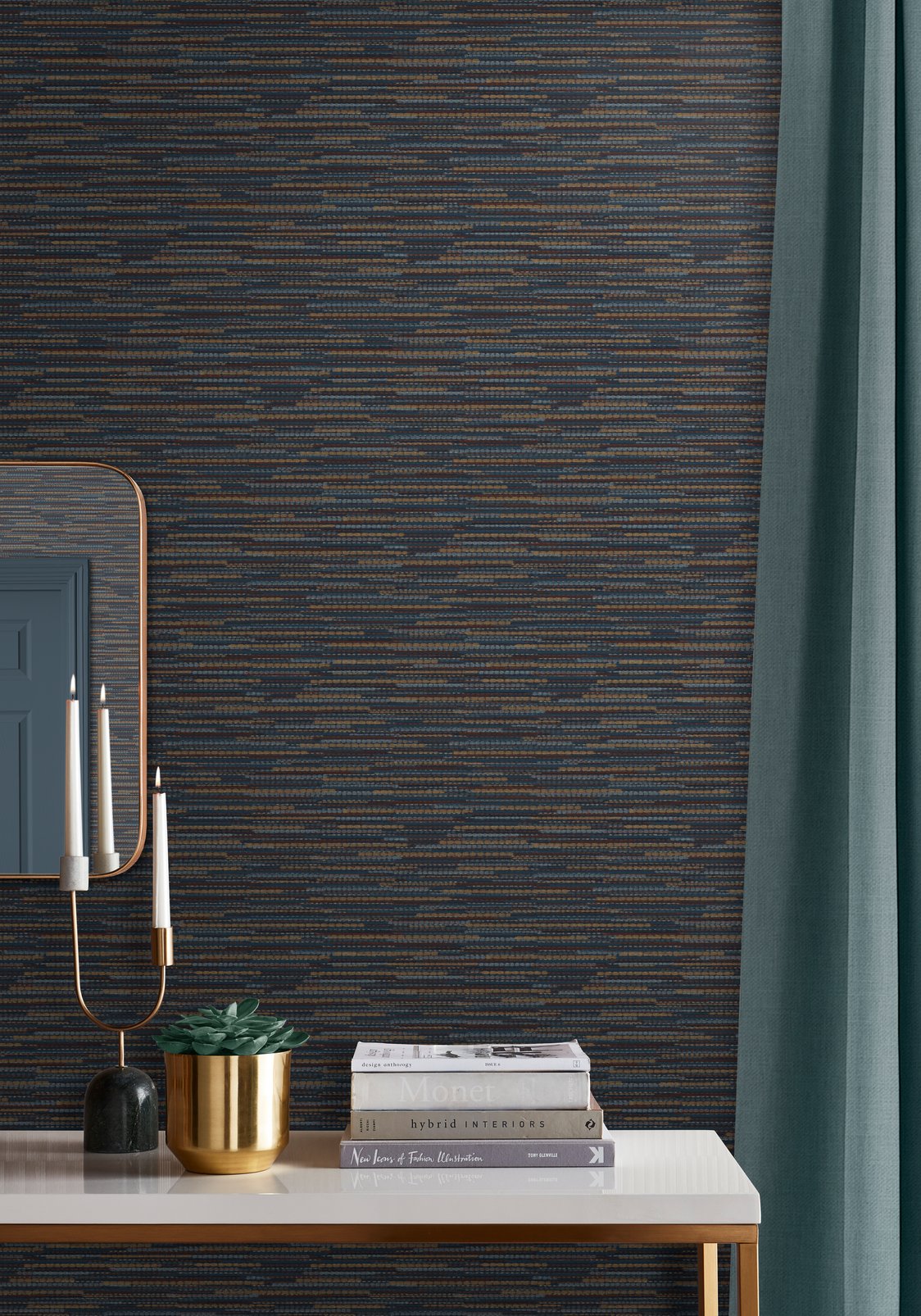 Empress Grasscloth Navy Wallpaper