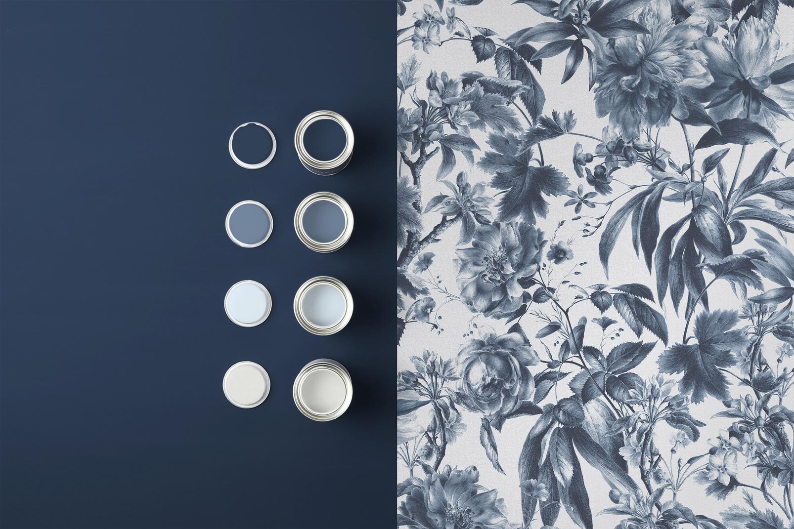 Arcane Garden Ink Blue Wallpaper