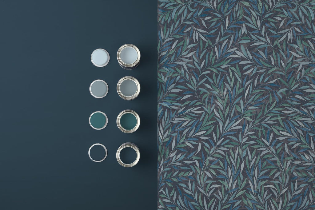 Salix Leaves Navy Wallpaper