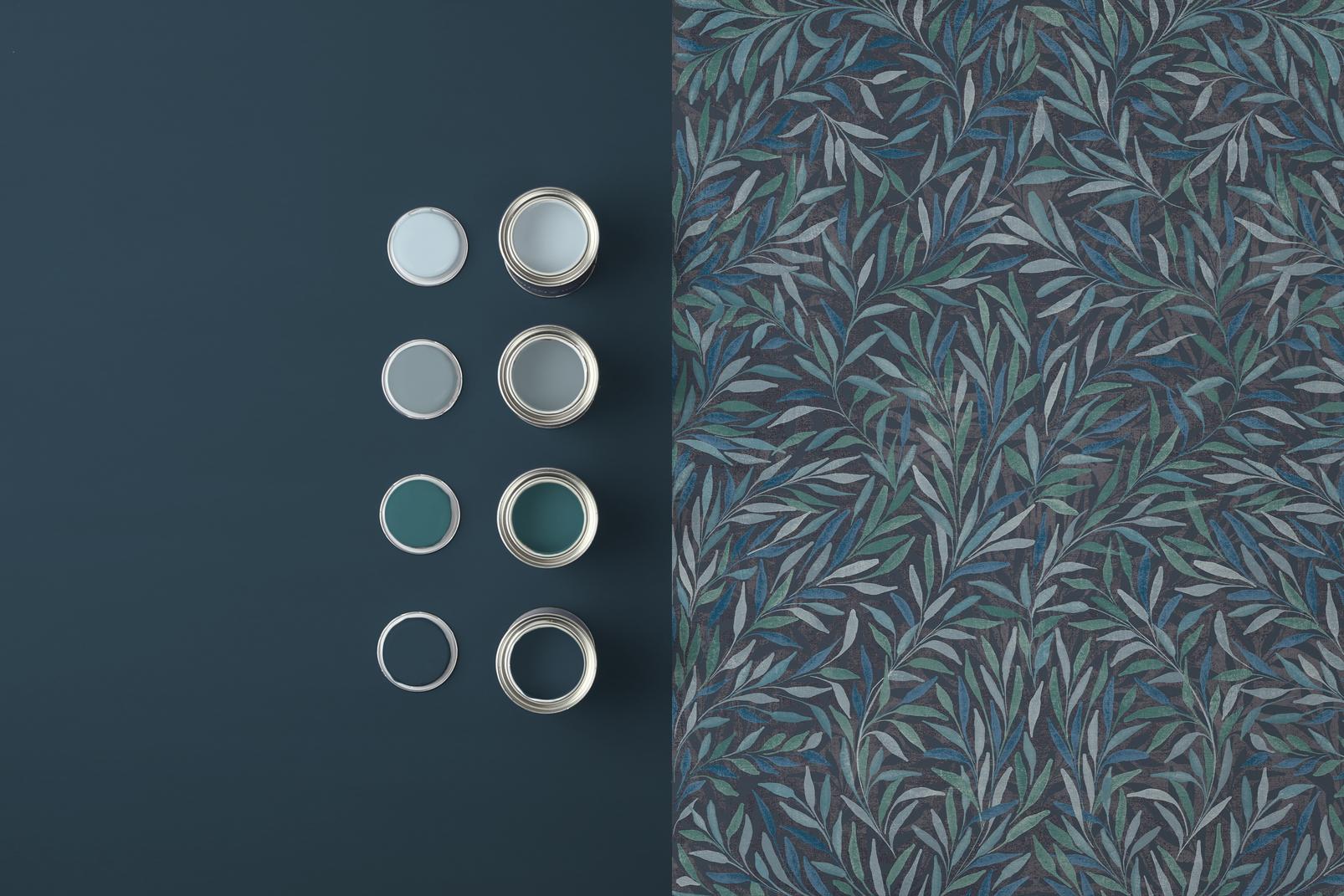 Salix Leaves Navy Wallpaper
