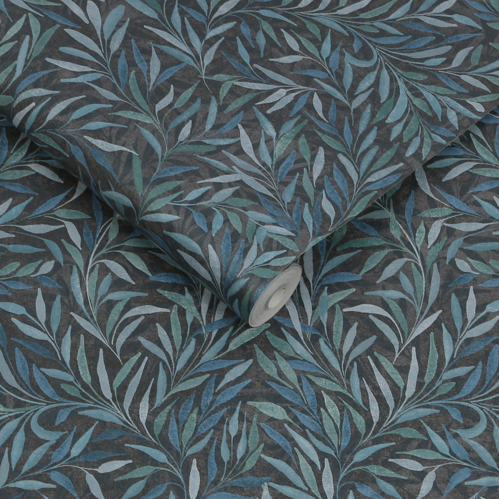 Salix Leaves Navy Wallpaper