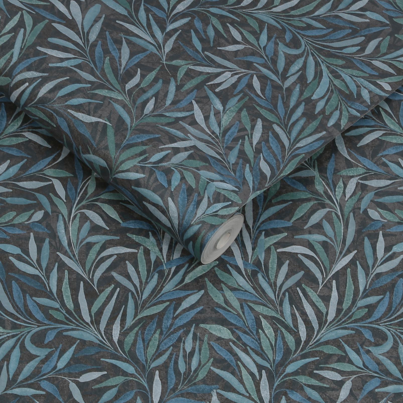 Salix Leaves Navy Wallpaper