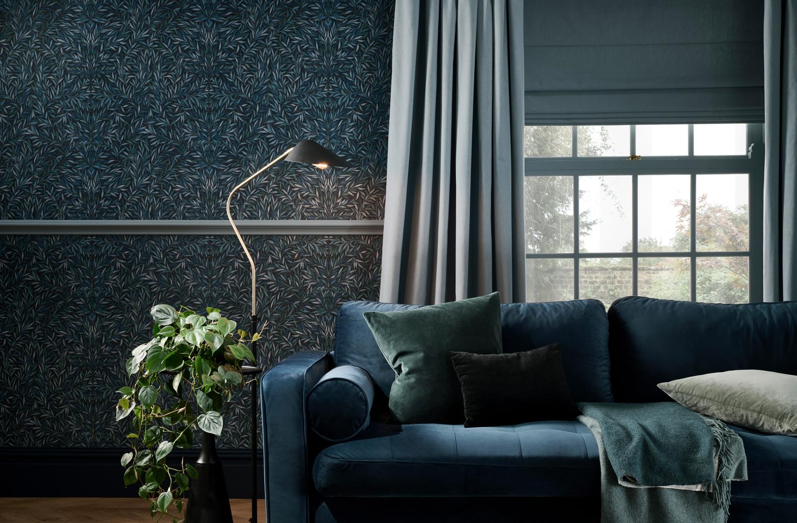 Salix Leaves Navy Wallpaper