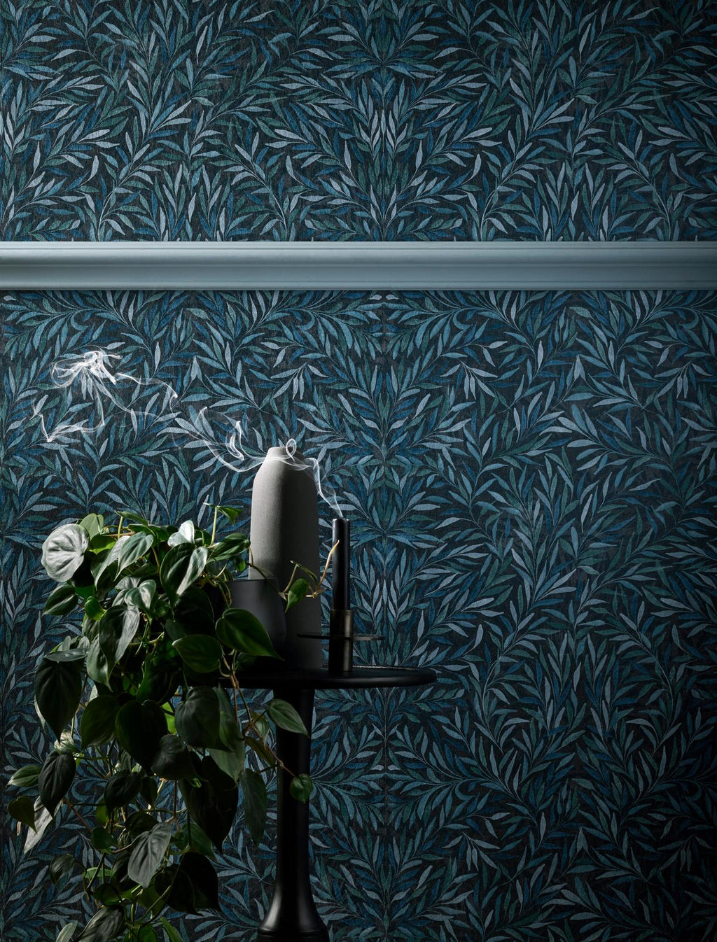 Salix Leaves Navy Wallpaper