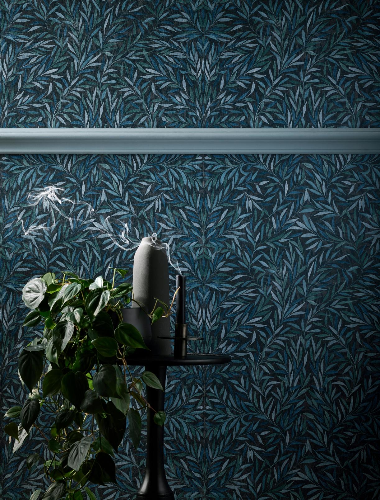 Salix Leaves Navy Wallpaper