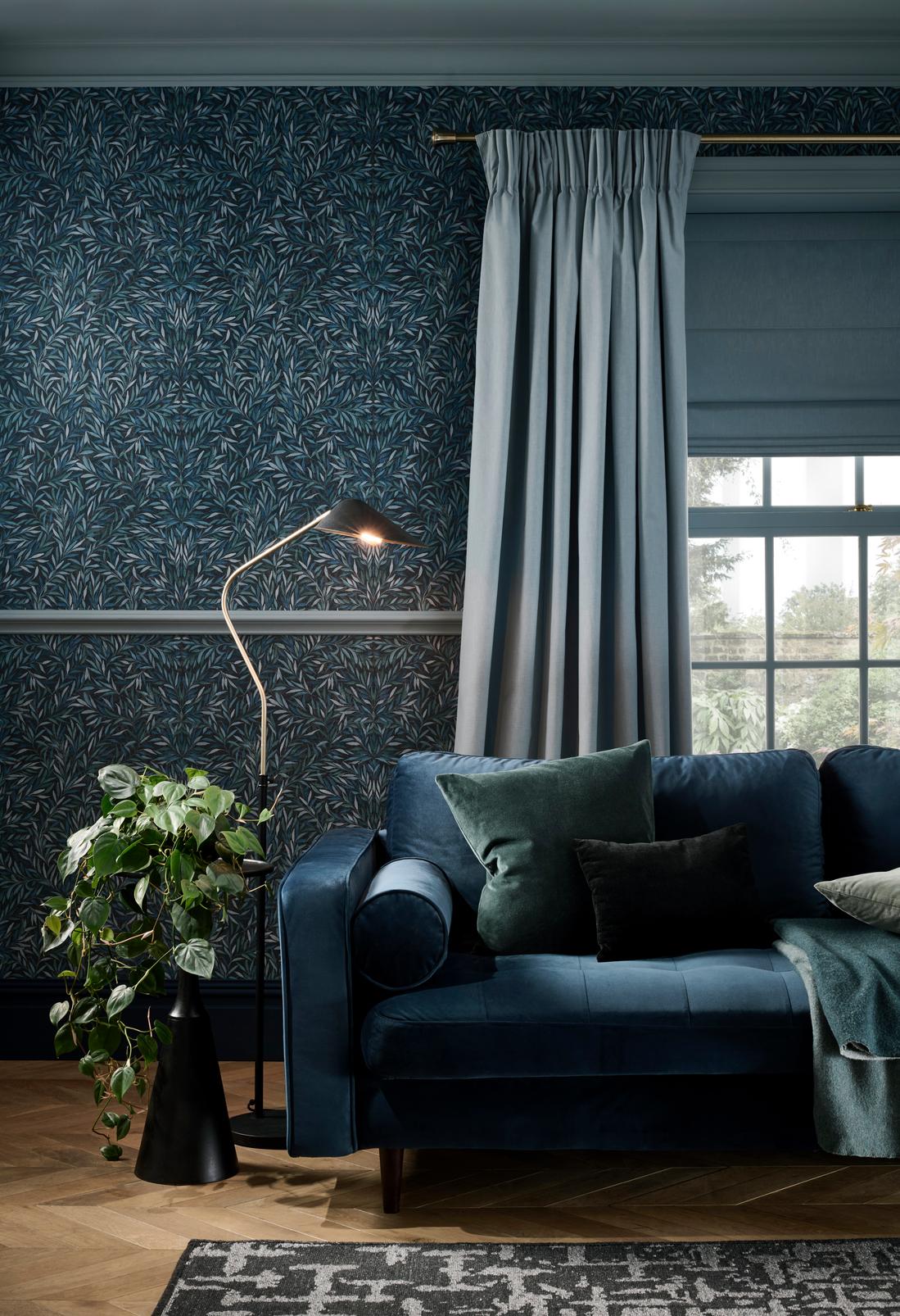 Salix Leaves Navy Wallpaper