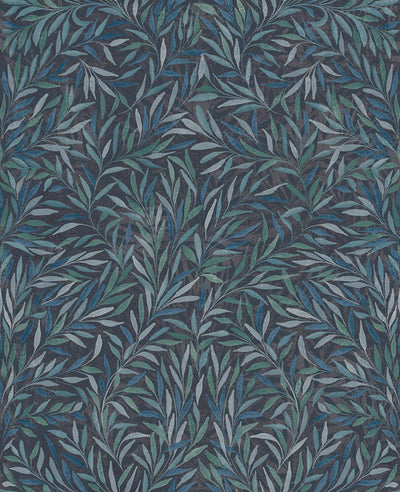 Salix Leaves Navy Wallpaper