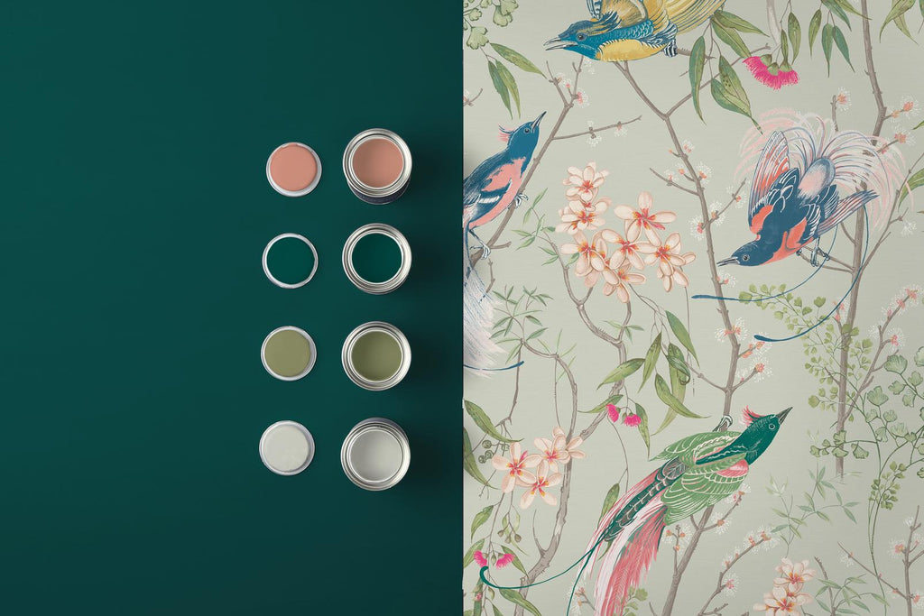 Clavering Birds Morning Sage Wallpaper