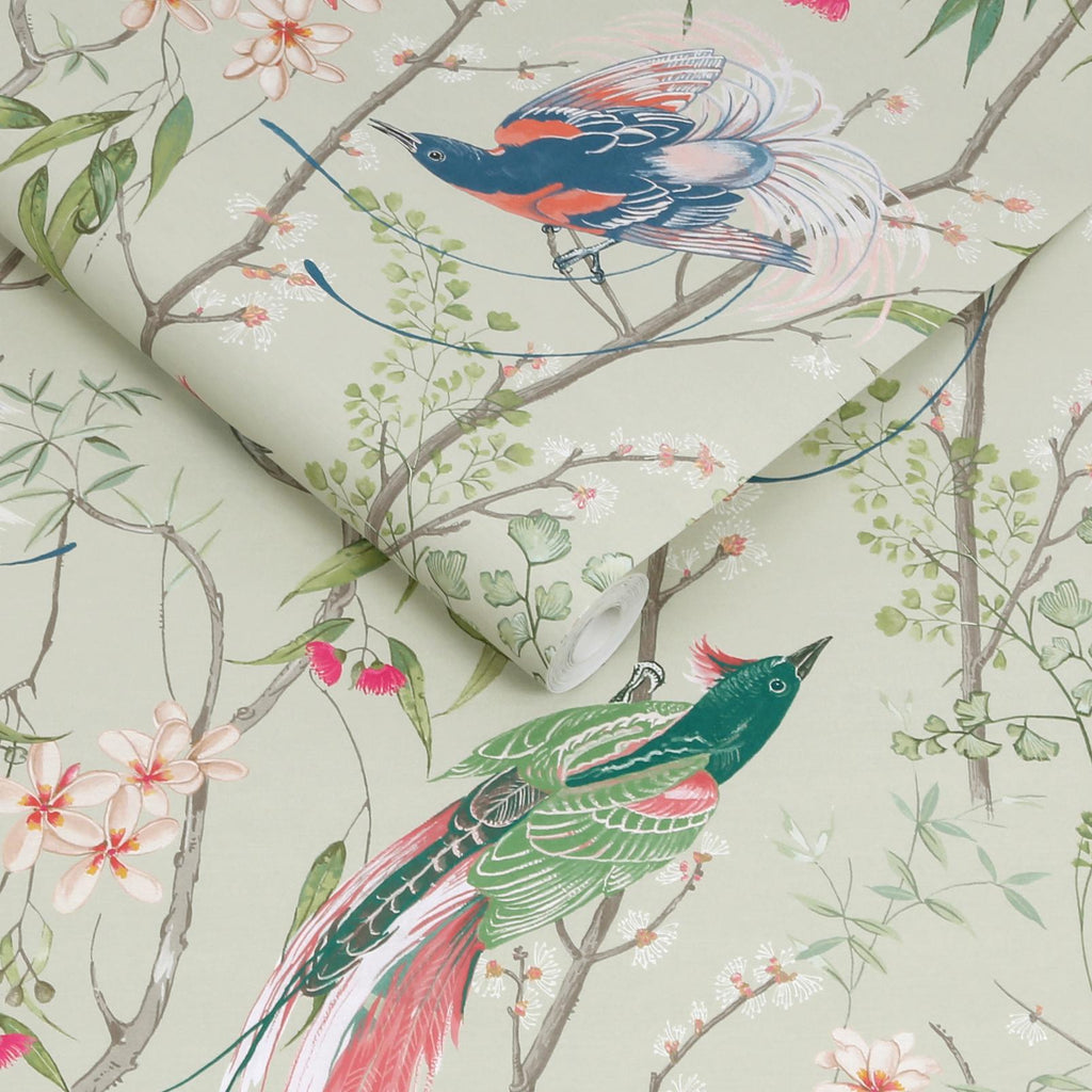 Clavering Birds Morning Sage Wallpaper