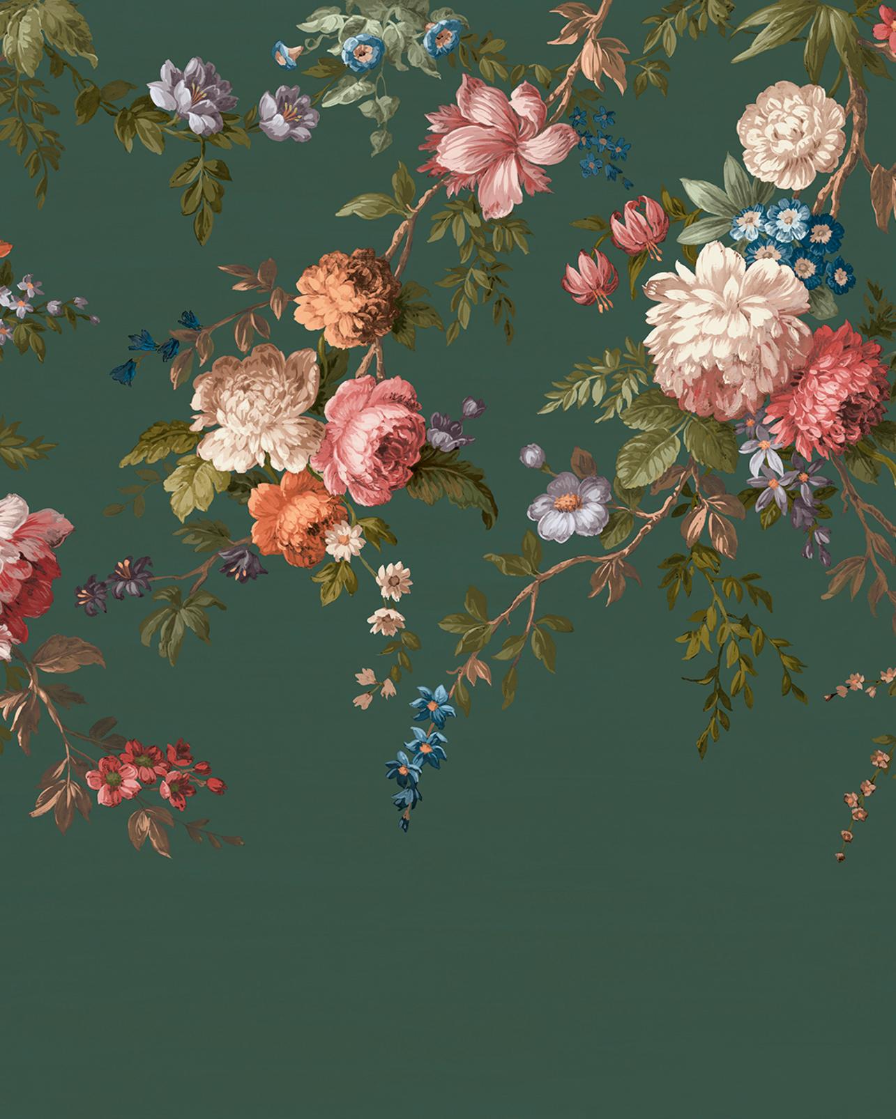 Hague Fleurs Teal Bespoke Mural
